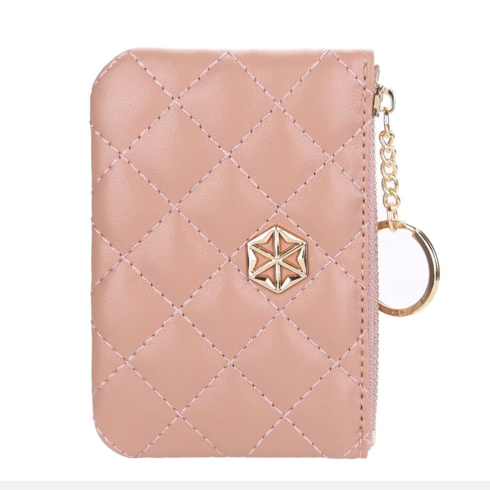 Women's Vegan Leather Zip Change Coin Purse Card Wallet with Keychain Ring Gifts